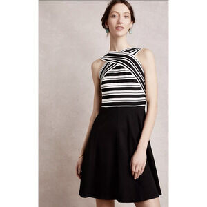 Anthropologie Maeve size 0 Black Crosswise Flare Dress wedding guest retro